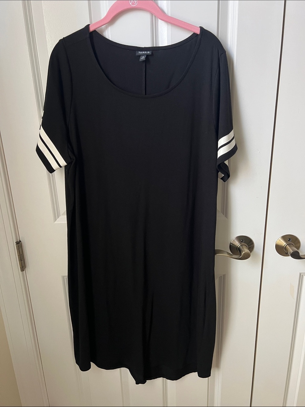 torrid Black Midi Tee Dress with White Sleeve Stripes
